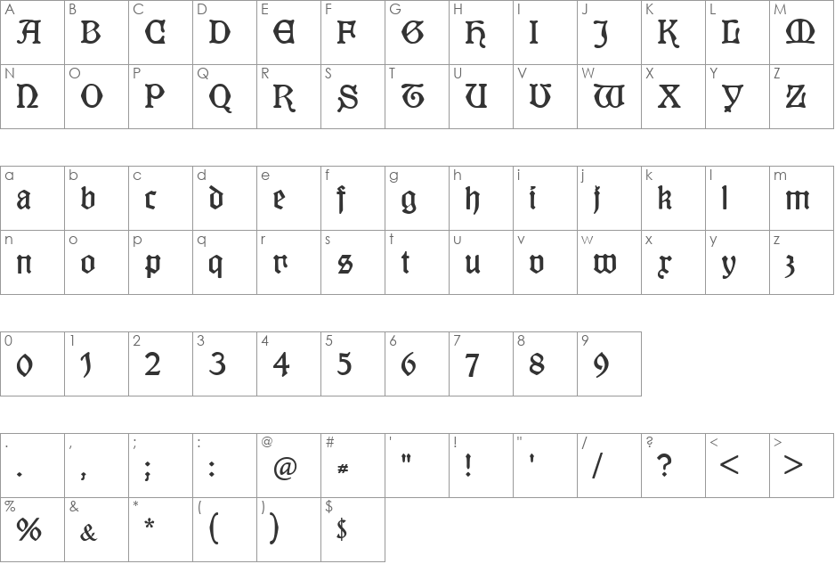 KuenstlerGotisch font character map preview