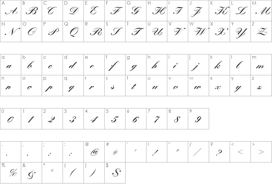 KunstlerschreibschDBol font character map preview
