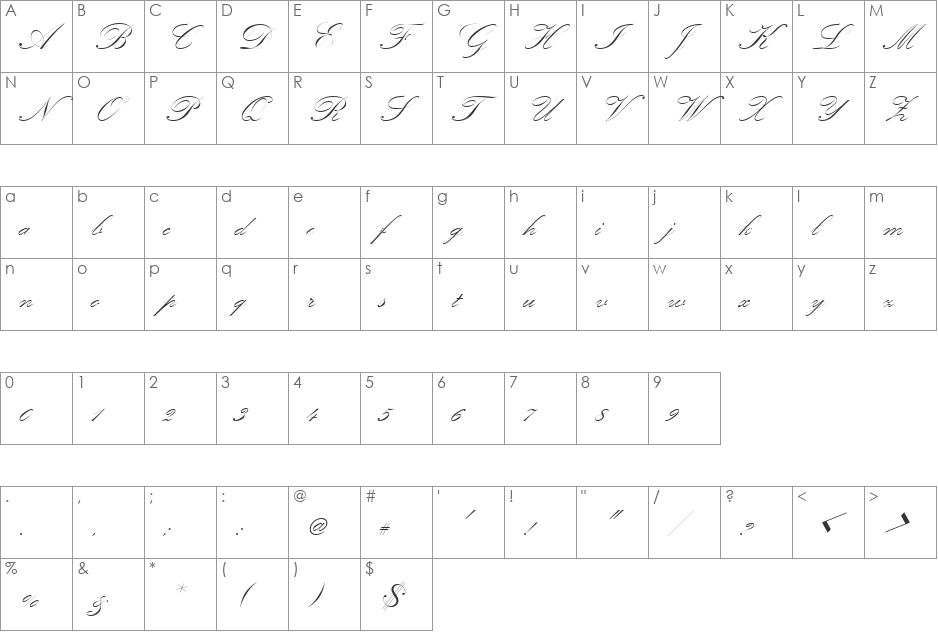 KunstlerschreibschJoiDMed font character map preview