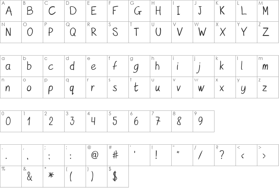 KurzetsType font character map preview