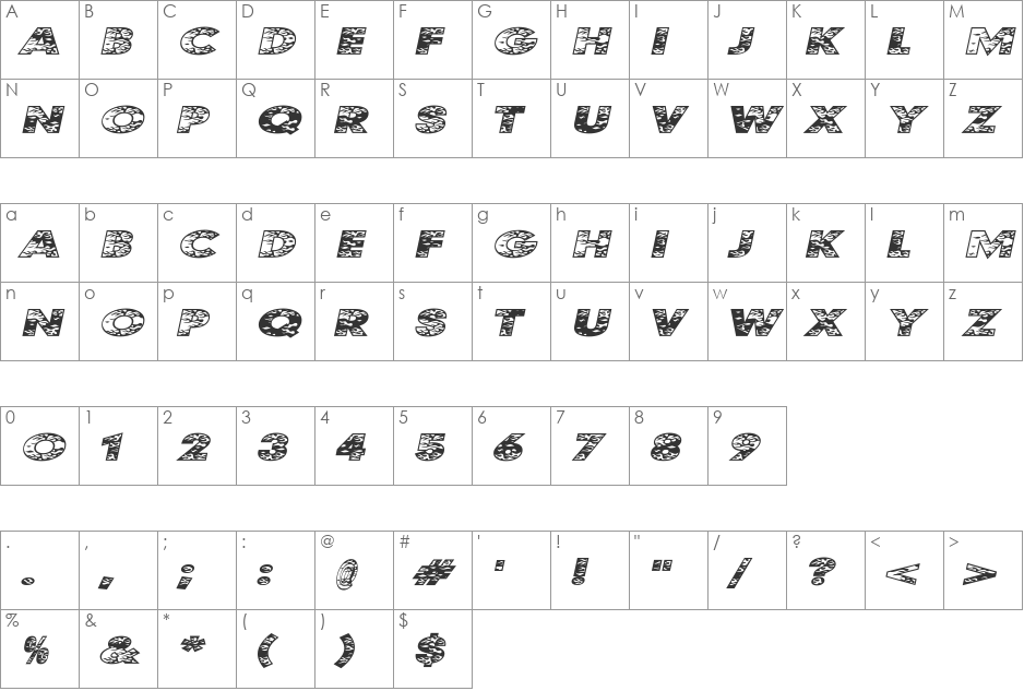 Kustom Kar font character map preview