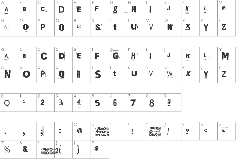 Kuusinollakahdeksan font character map preview