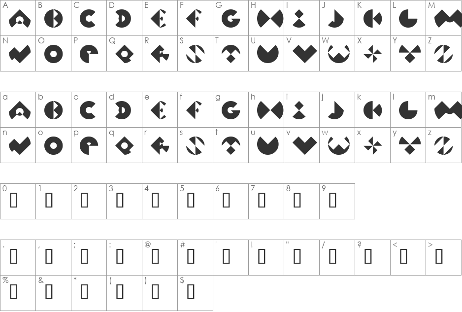 KV font character map preview