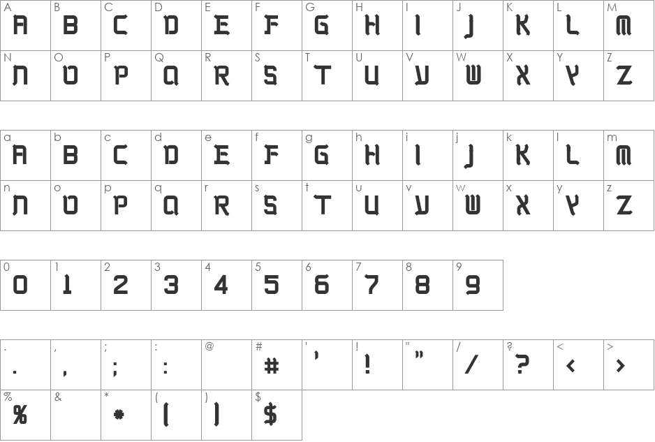 Kwadryga font character map preview