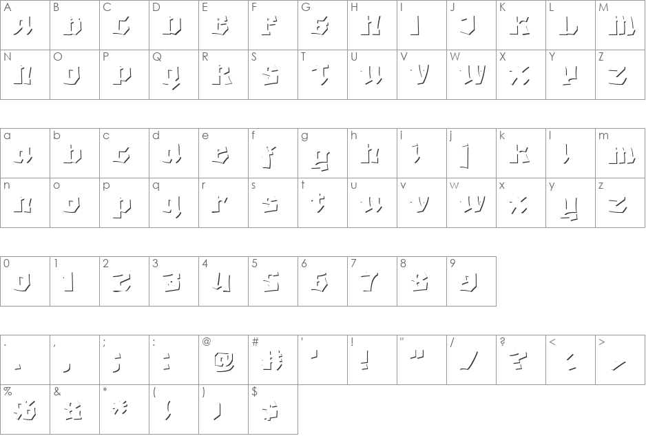 Kwaktur Shadow only font character map preview