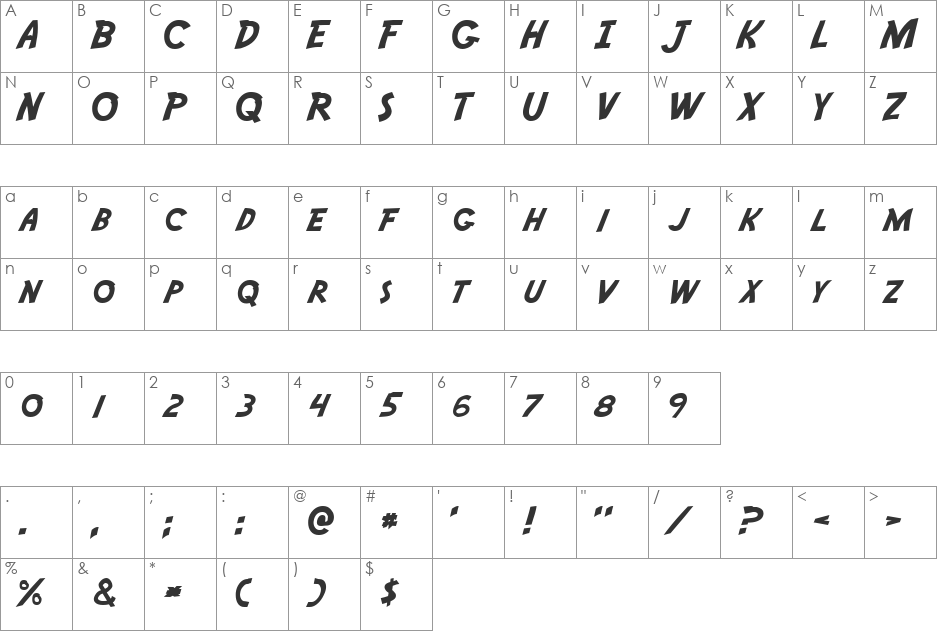 Kyaki Hirma font character map preview