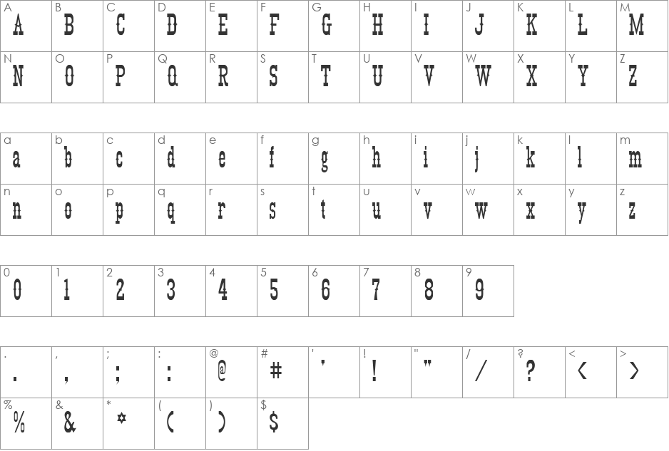 KyhotaBarbed font character map preview