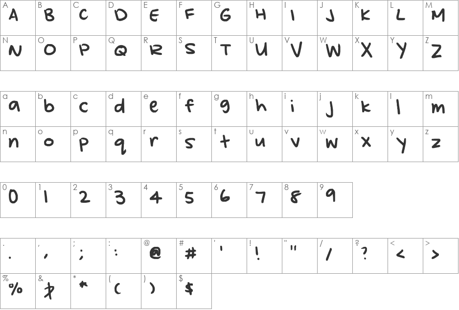 kylie's hand font character map preview