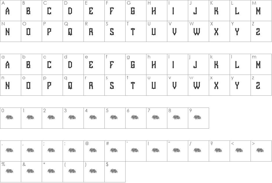 Kyouking font character map preview