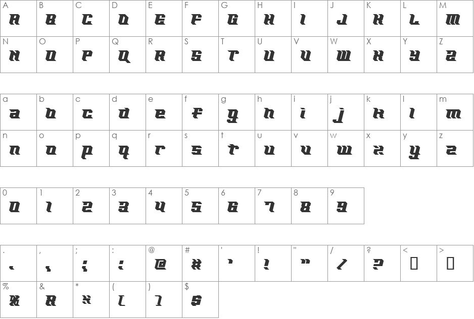 KZ EXCEL font character map preview