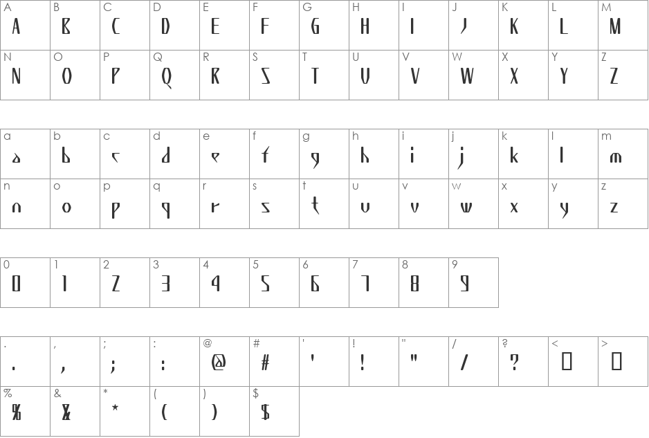 KZ WEDNESDAY font character map preview