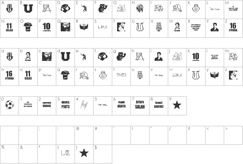 l de A font character map preview