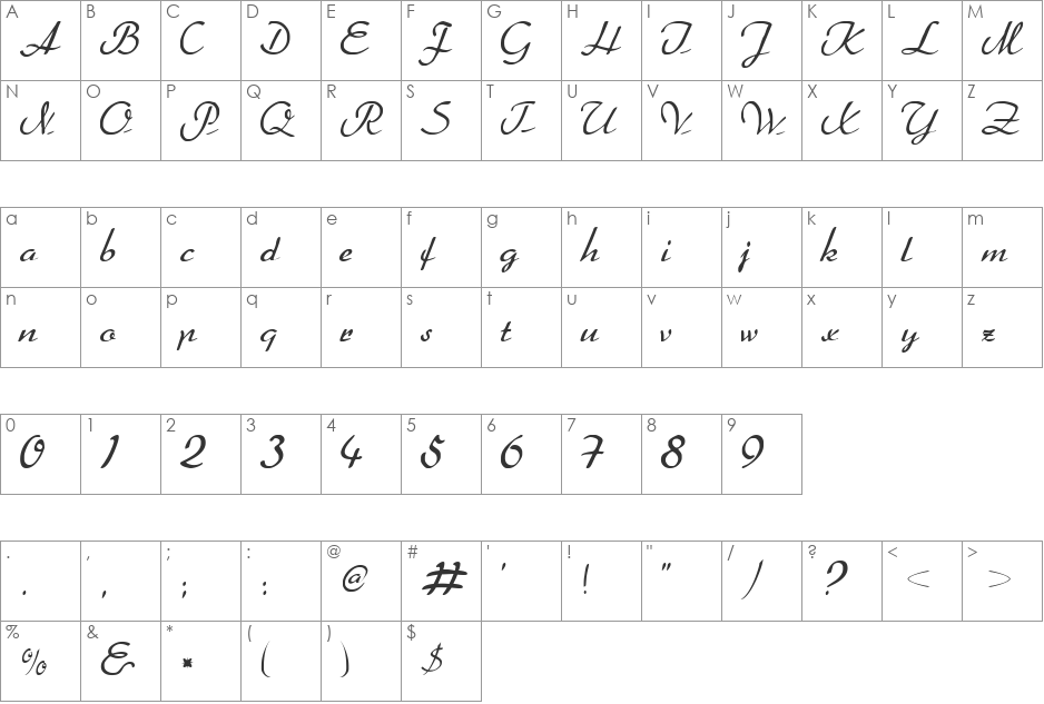 LA Bold font character map preview