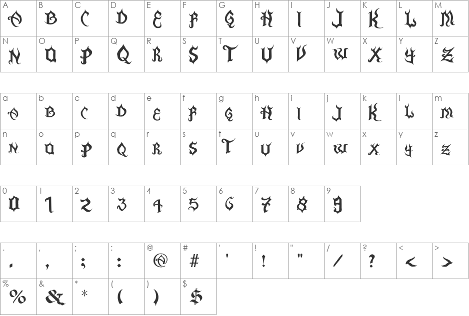 La Flama y La Espina font character map preview