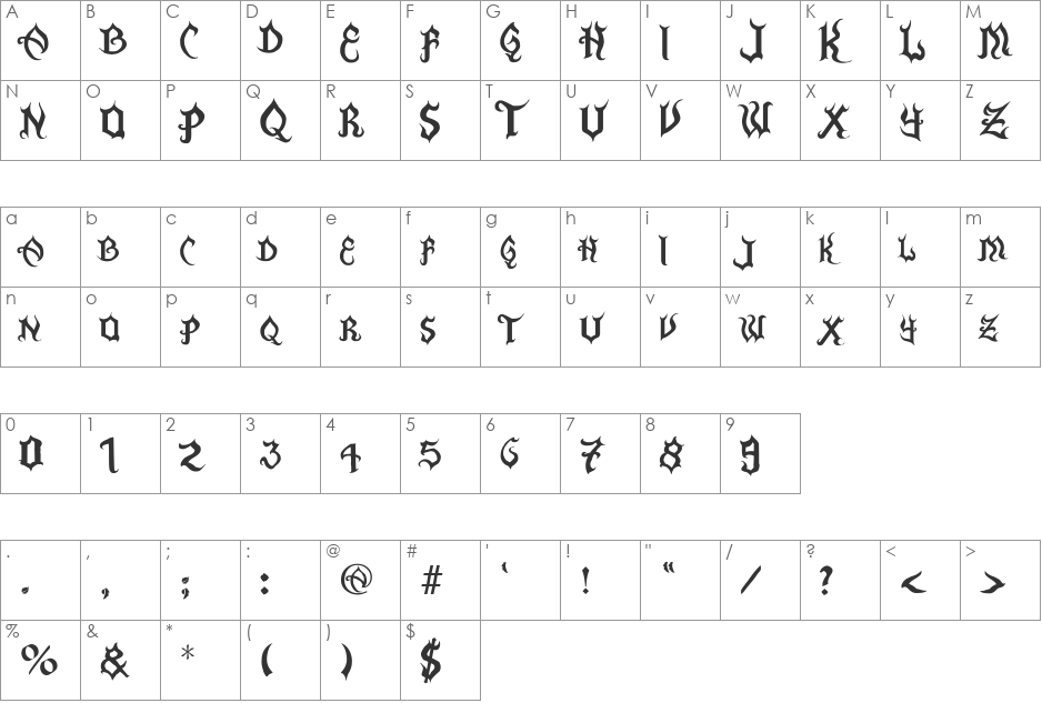 La Flama y La Espina2 font character map preview