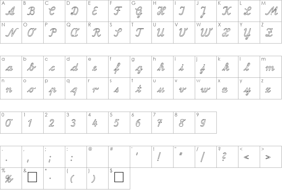 LA Outline DB font character map preview