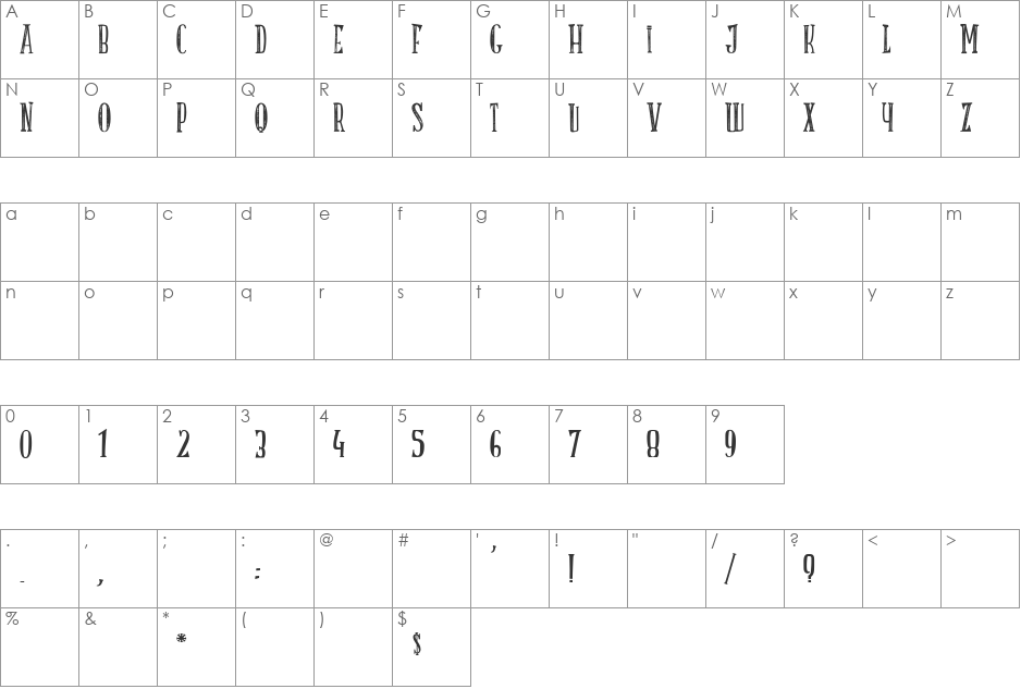 LA TRUITE A PAPA font character map preview