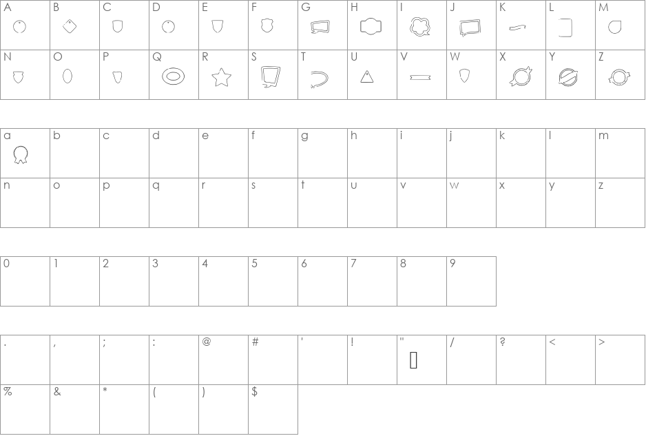 Labels Outline font character map preview