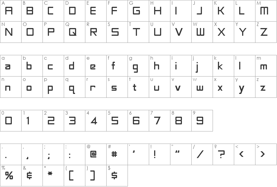 LaBouf font character map preview