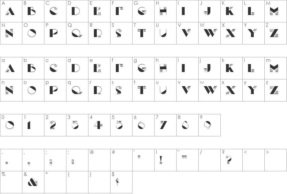 Labyrinth Capital font character map preview