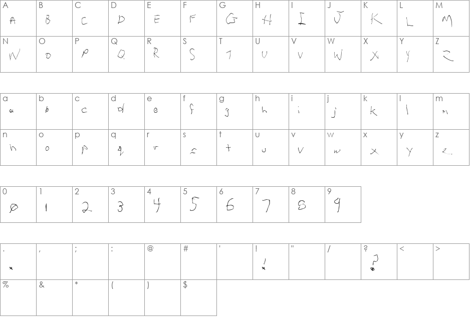 Lacquerhead font character map preview