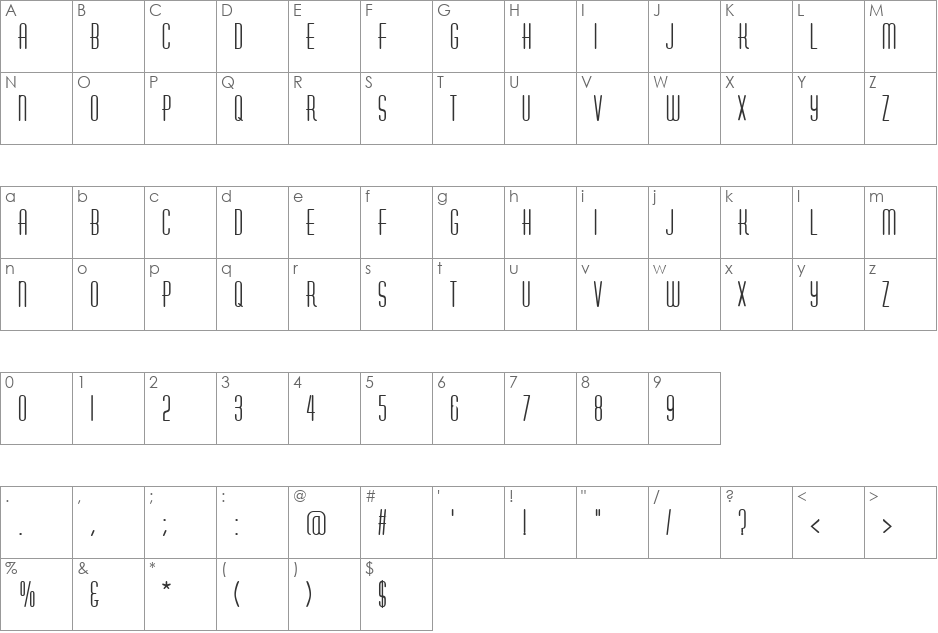 Astute font character map preview