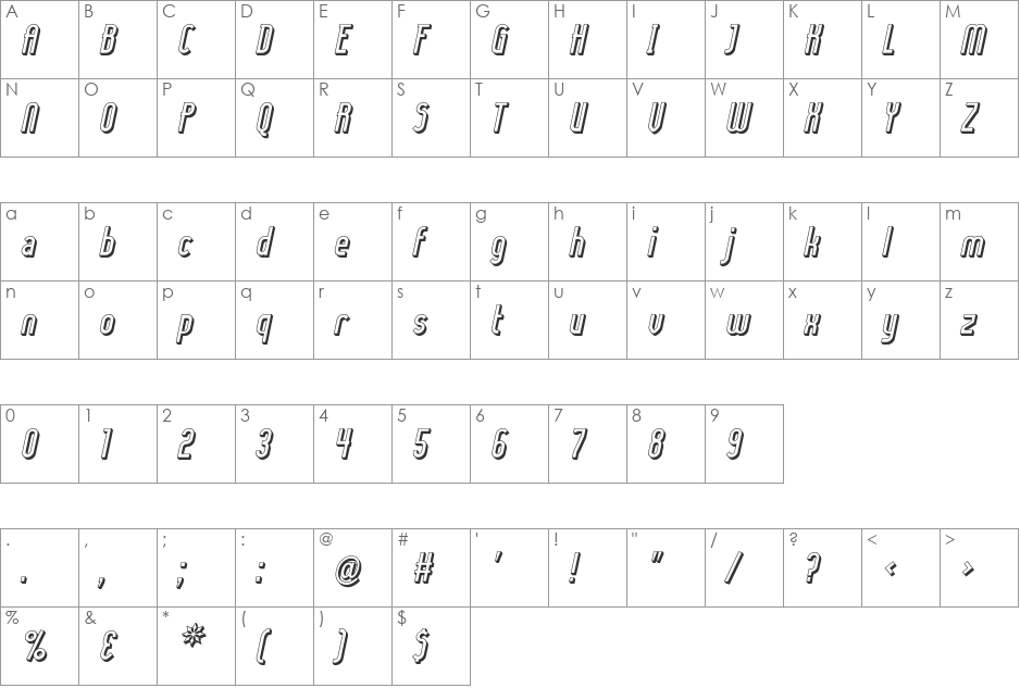 Lady Ice - 3D font character map preview