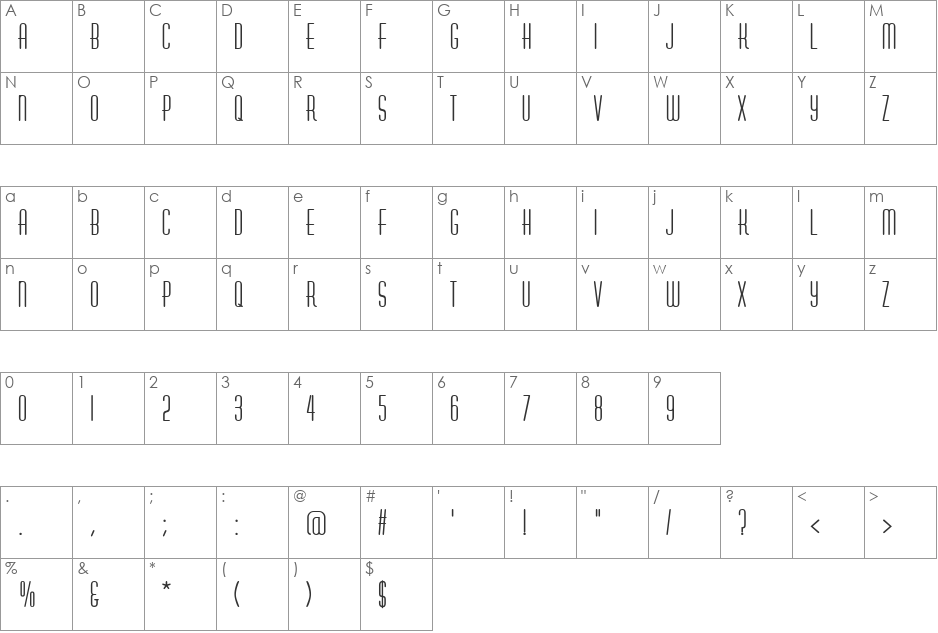 Astute Caps font character map preview