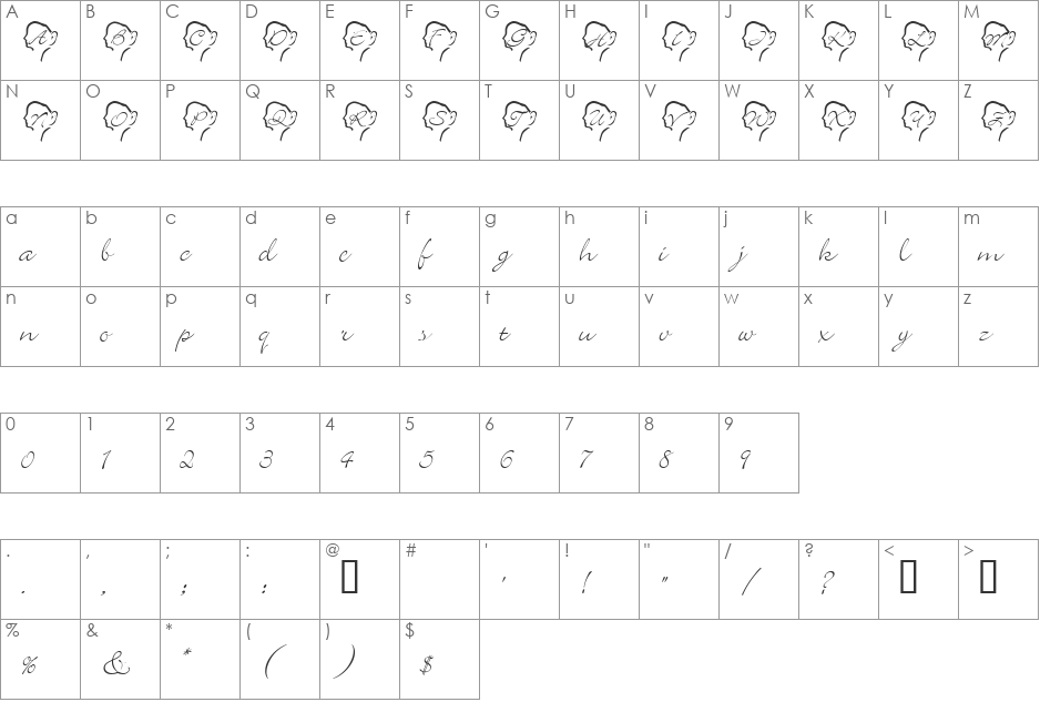 LadyOfProfile font character map preview