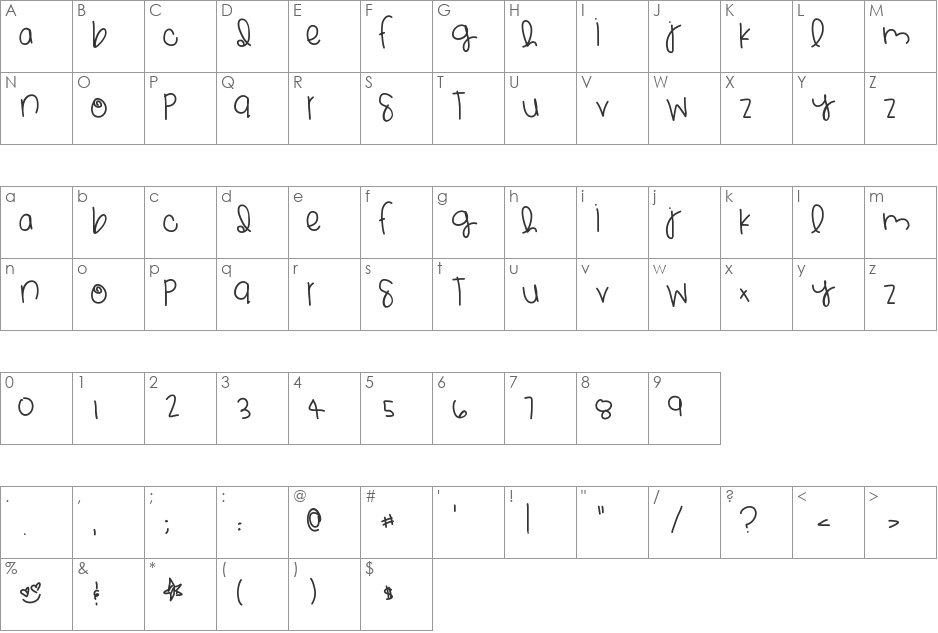 LaFamilia font character map preview