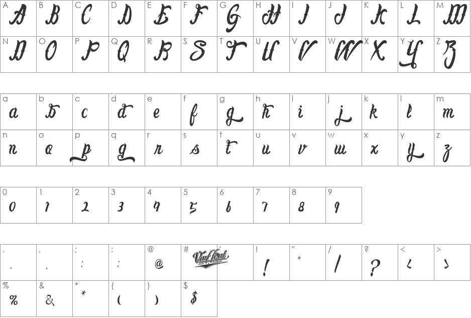 Lafayet Scripts font character map preview
