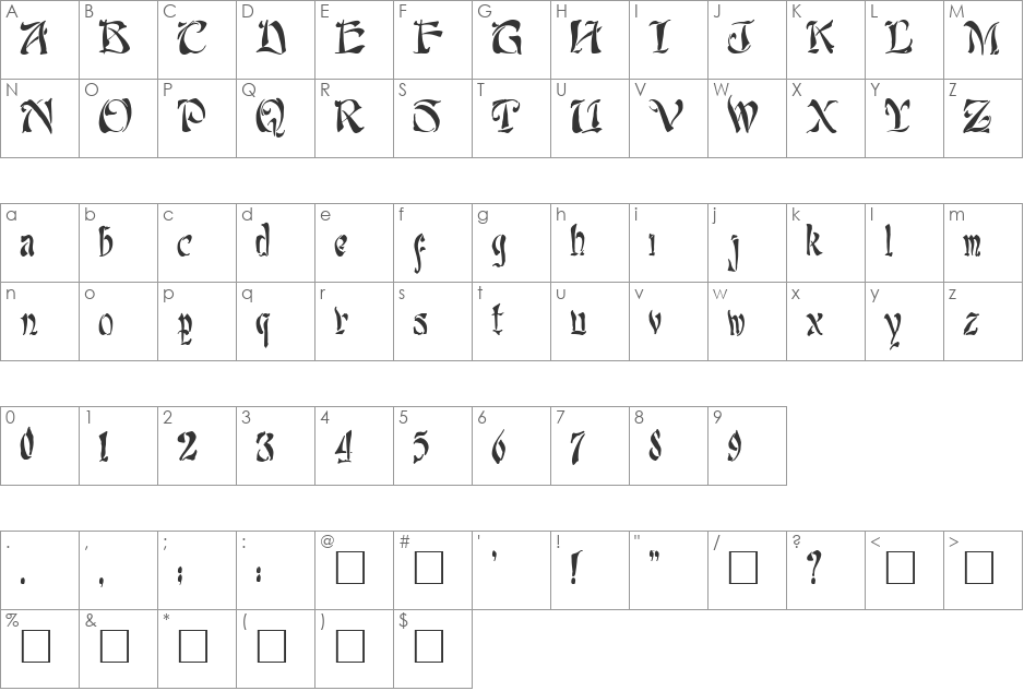 Lafcadio font character map preview