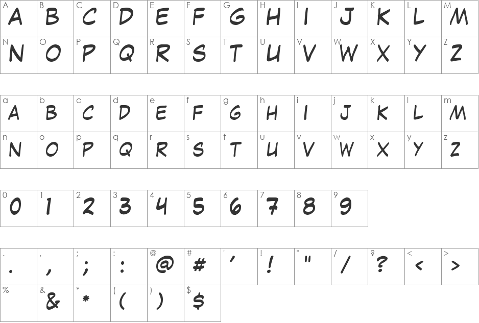 Laffayette Comic Pro font character map preview