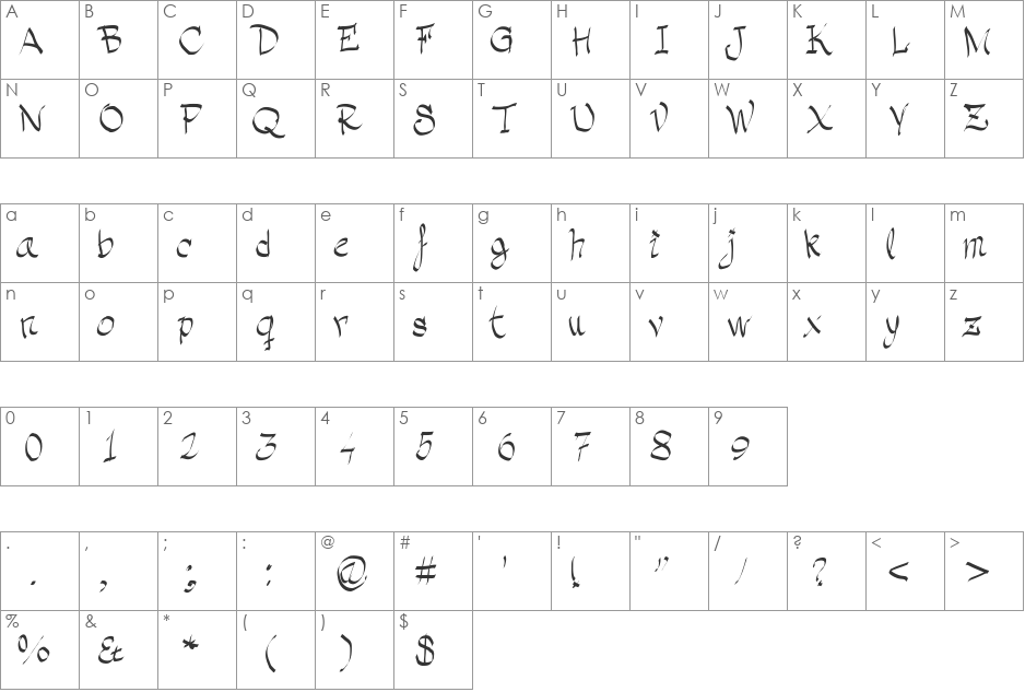 Lagalga: grafia regular font character map preview