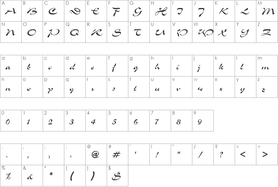 Laguna font character map preview