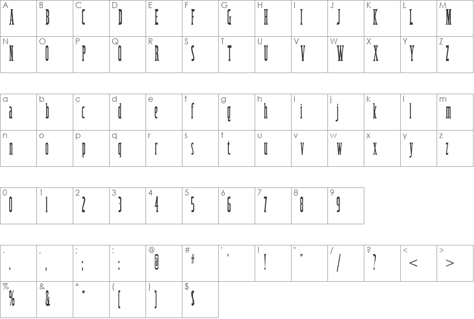 LagunaMadreWBW font character map preview