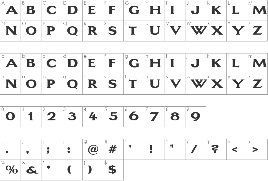 LaguneExtraBold font character map preview
