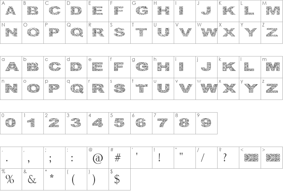 Lake Toba font character map preview