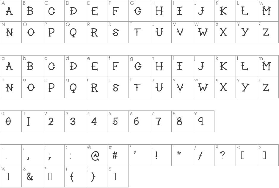 LAKESIDE font character map preview