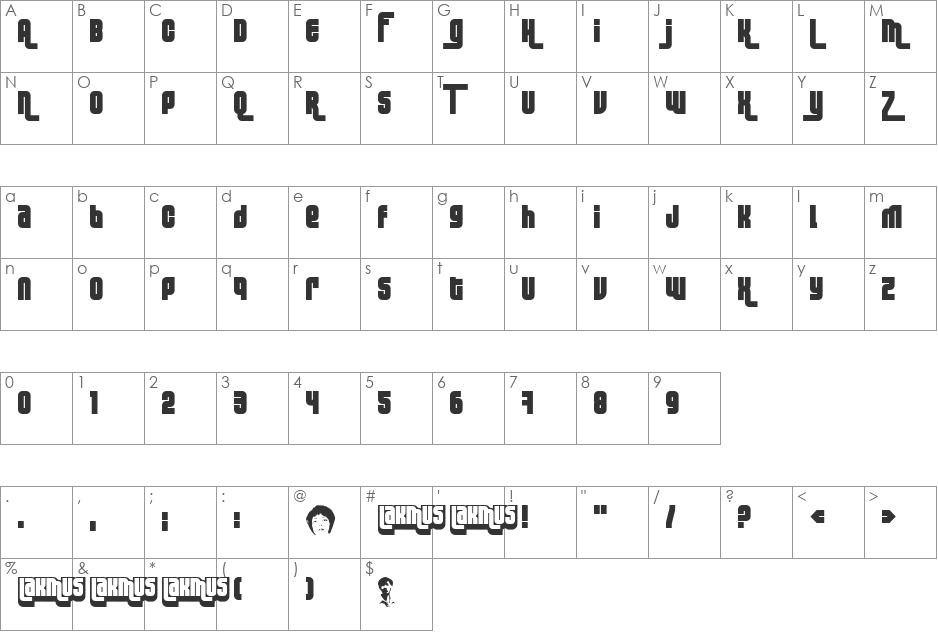 Lakmus font character map preview