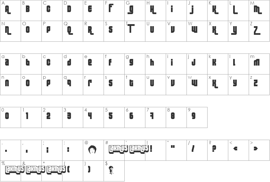 Lakmus font character map preview