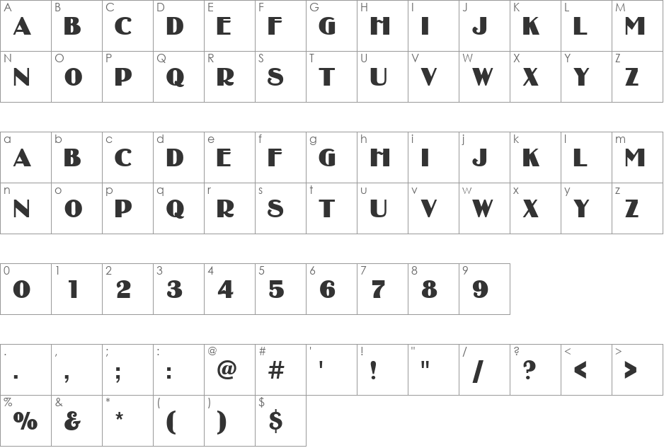 AsukaCapsSSK font character map preview