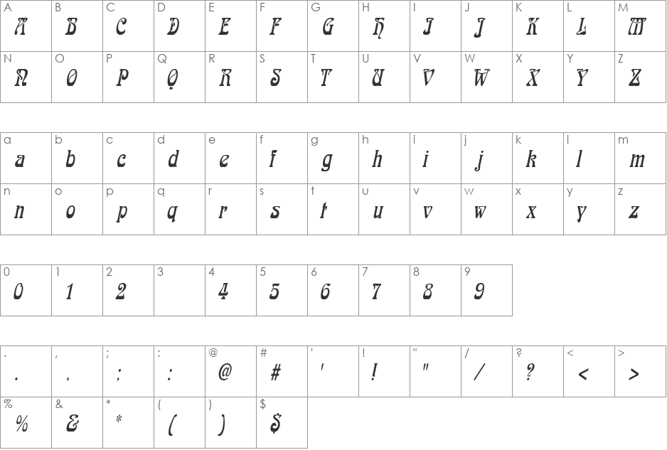 LaliqueLight font character map preview