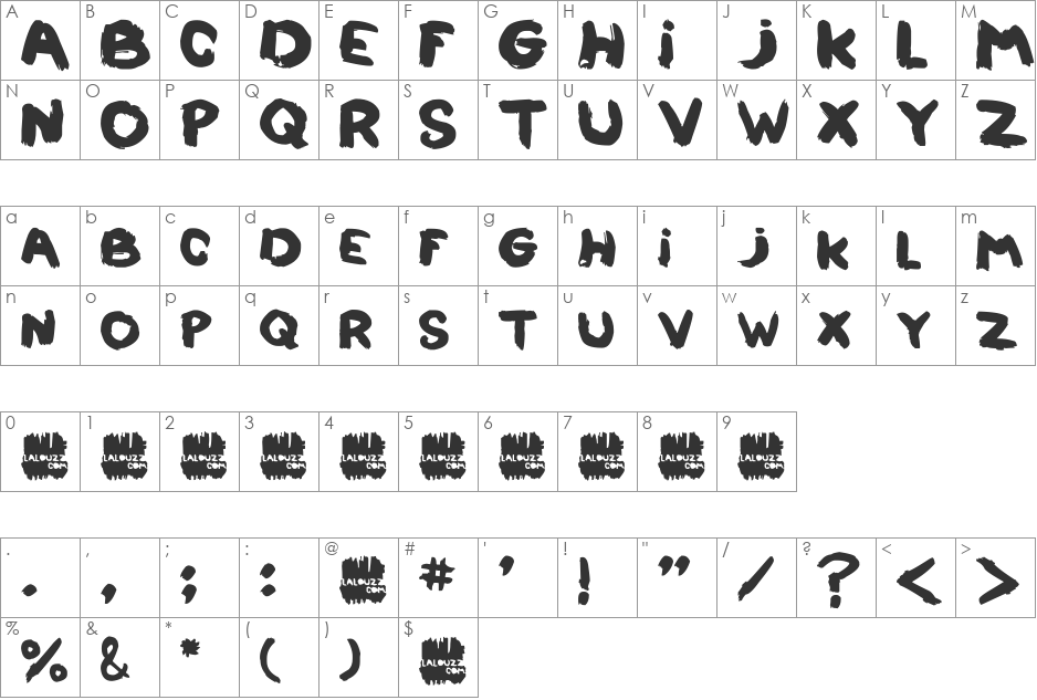 LALOUZZ font character map preview