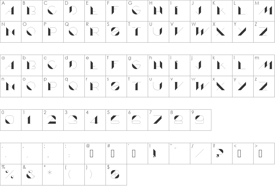 Lame font character map preview