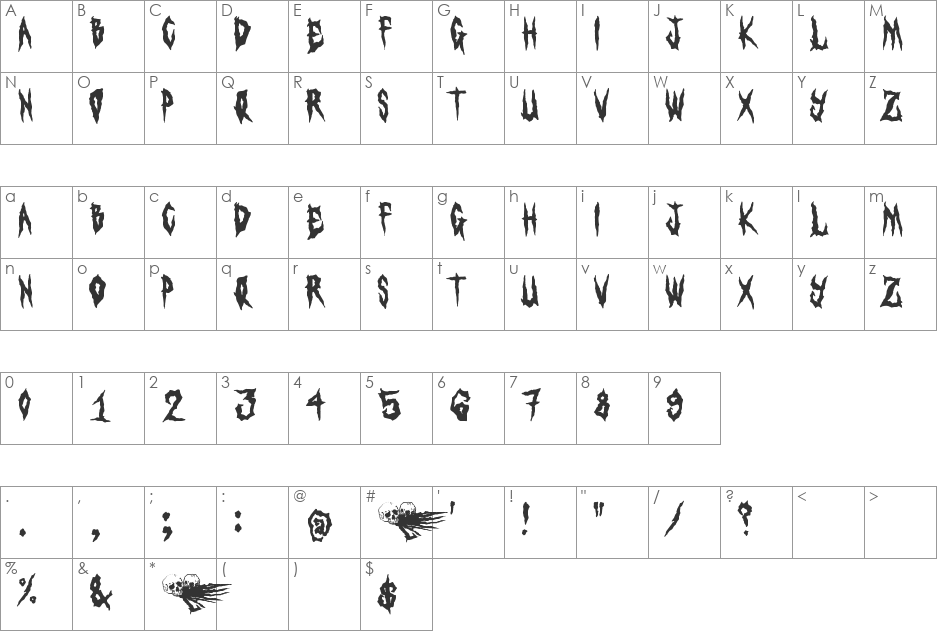 LAMEBRAINS font character map preview