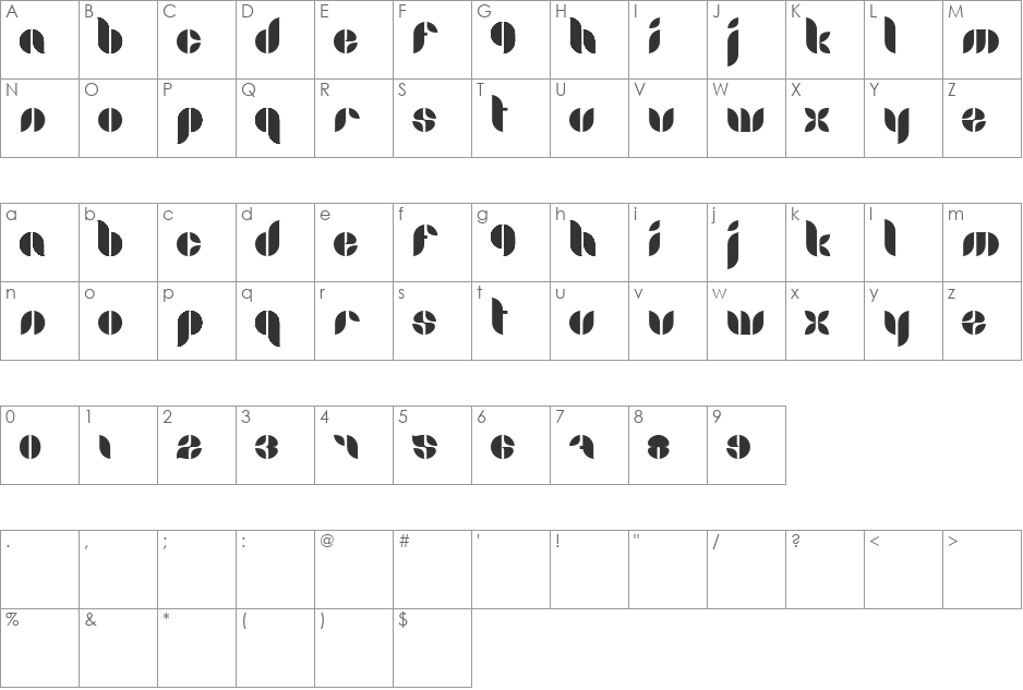 Lamia font character map preview