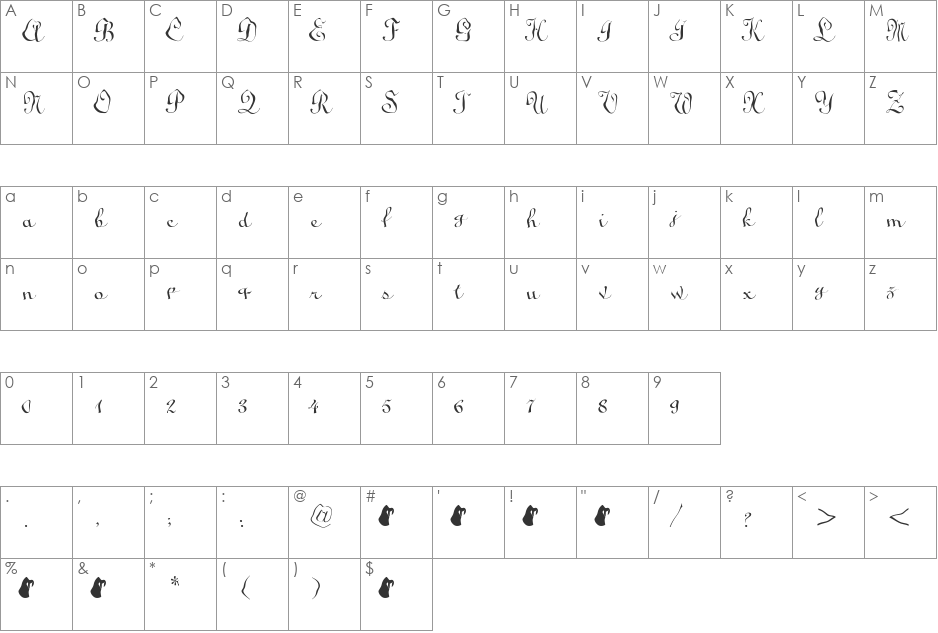 Lampery font character map preview