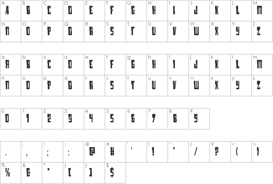Lamprey Condensed font character map preview
