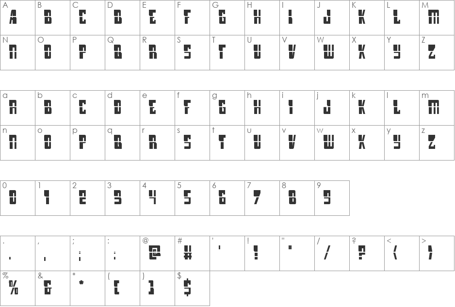 Lamprey Laser font character map preview